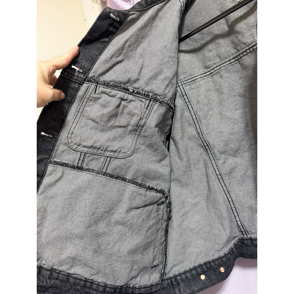 Old Navy Women's Black Wash 2XL Classic Cropped Denim Trucker Jacket Distressed - Picture 7 of 10